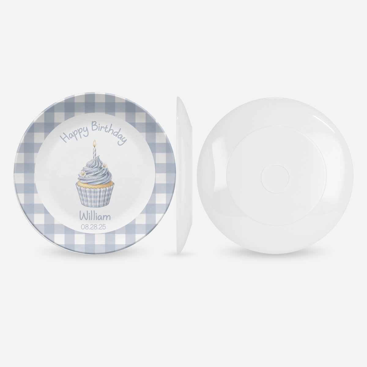 Blue Gingham Birthday Cupcake Plate by Lil Plate Shop