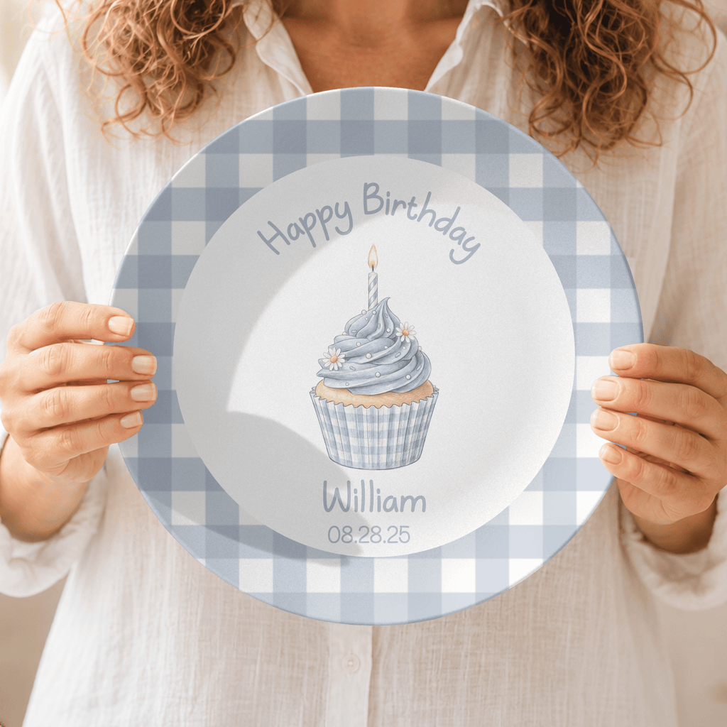 Blue Gingham Birthday Cupcake Plate by Lil Plate Shop