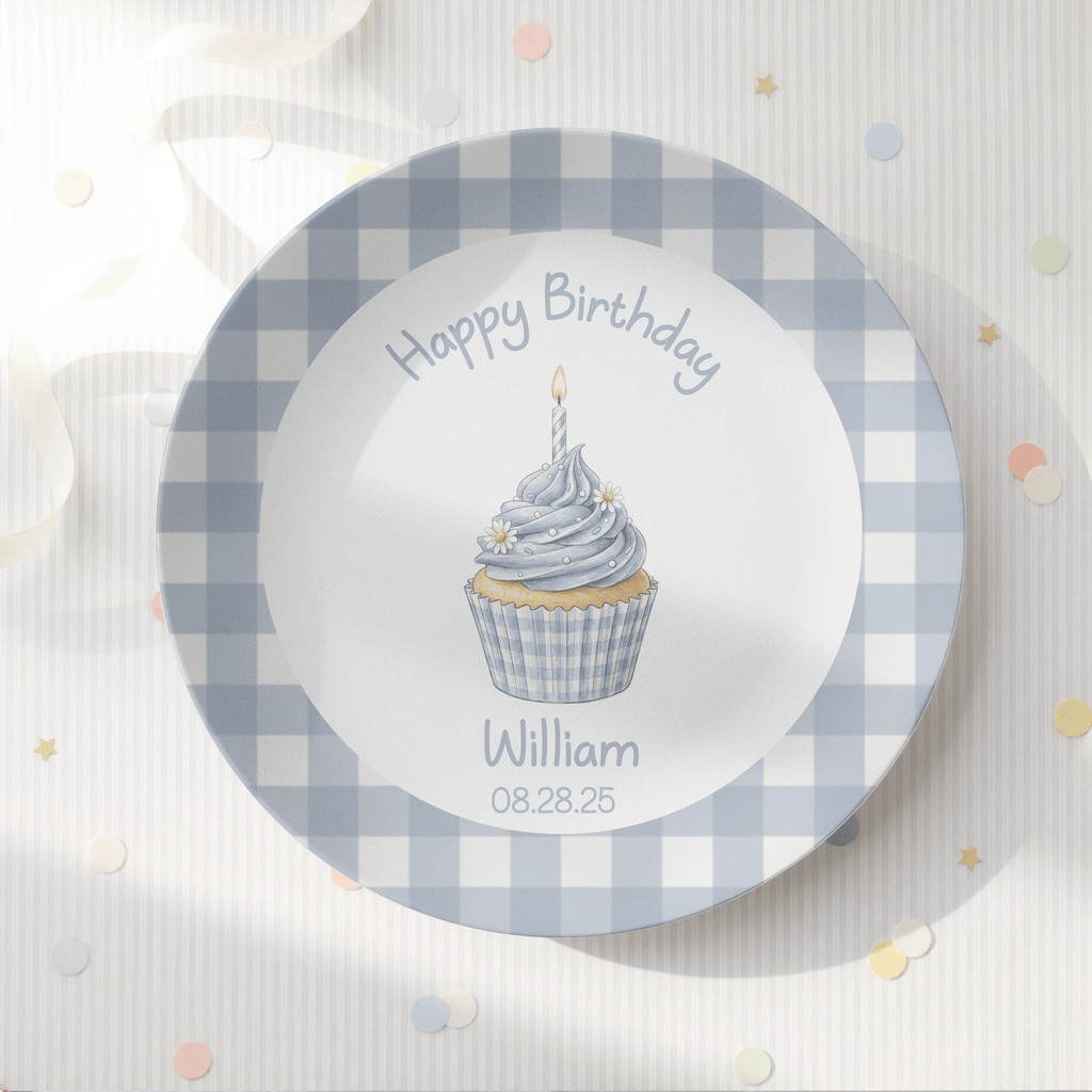 Blue Gingham Birthday Cupcake Plate by Lil Plate Shop