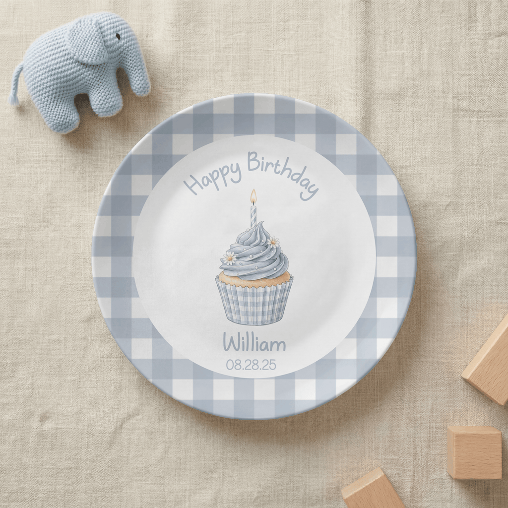 Blue Gingham Birthday Cupcake Plate by Lil Plate Shop