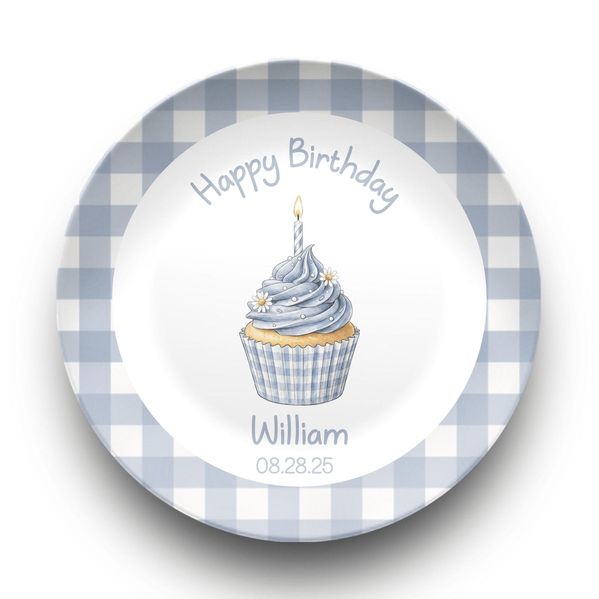 Blue Gingham Birthday Cupcake Plate Plate by Lil Plate Shop