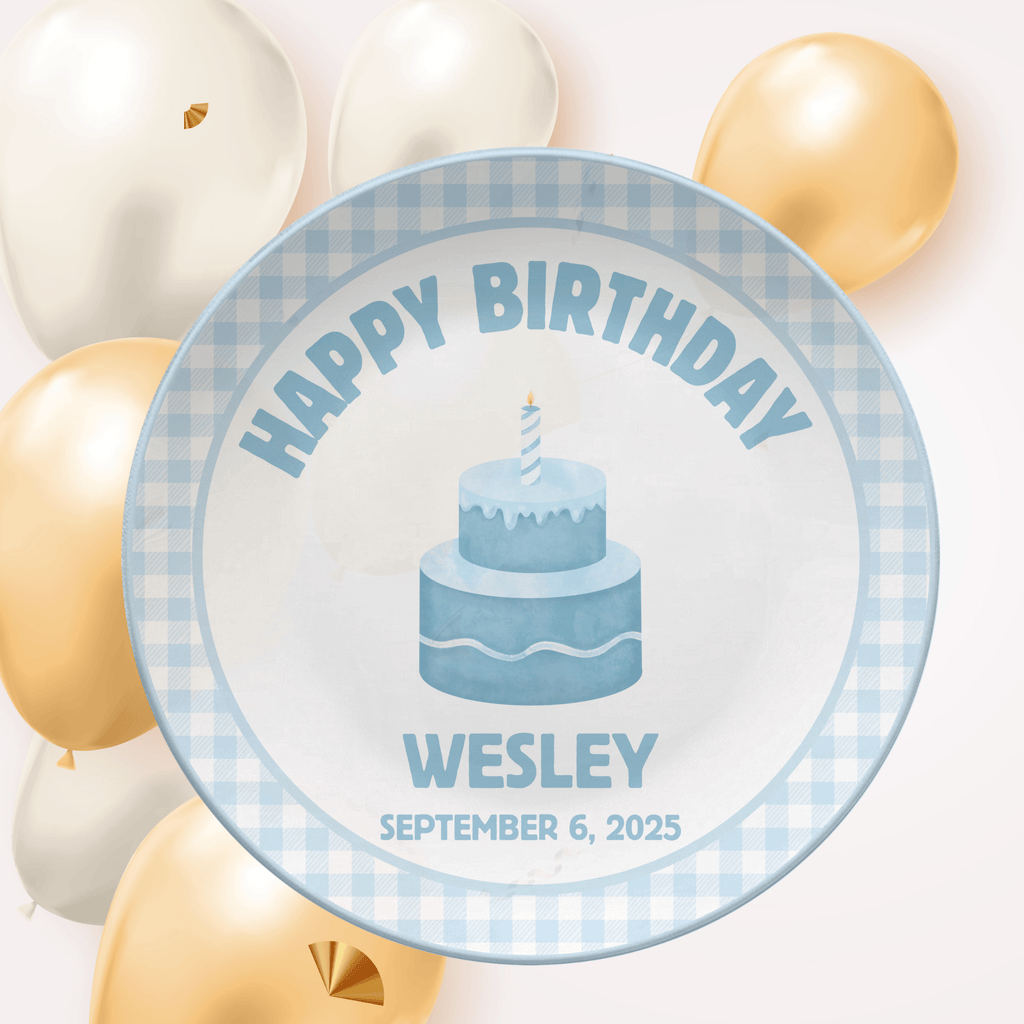 Blue Gingham Birthday Plate by Lil Plate Shop