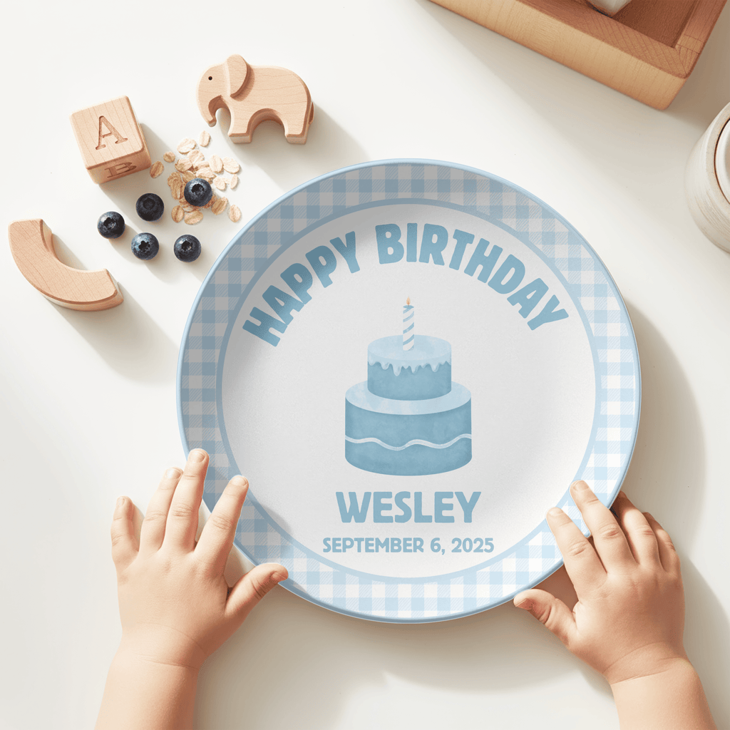 Blue Gingham Birthday Plate by Lil Plate Shop