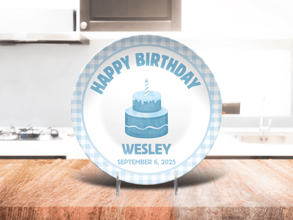 Blue Gingham Birthday Plate by Lil Plate Shop