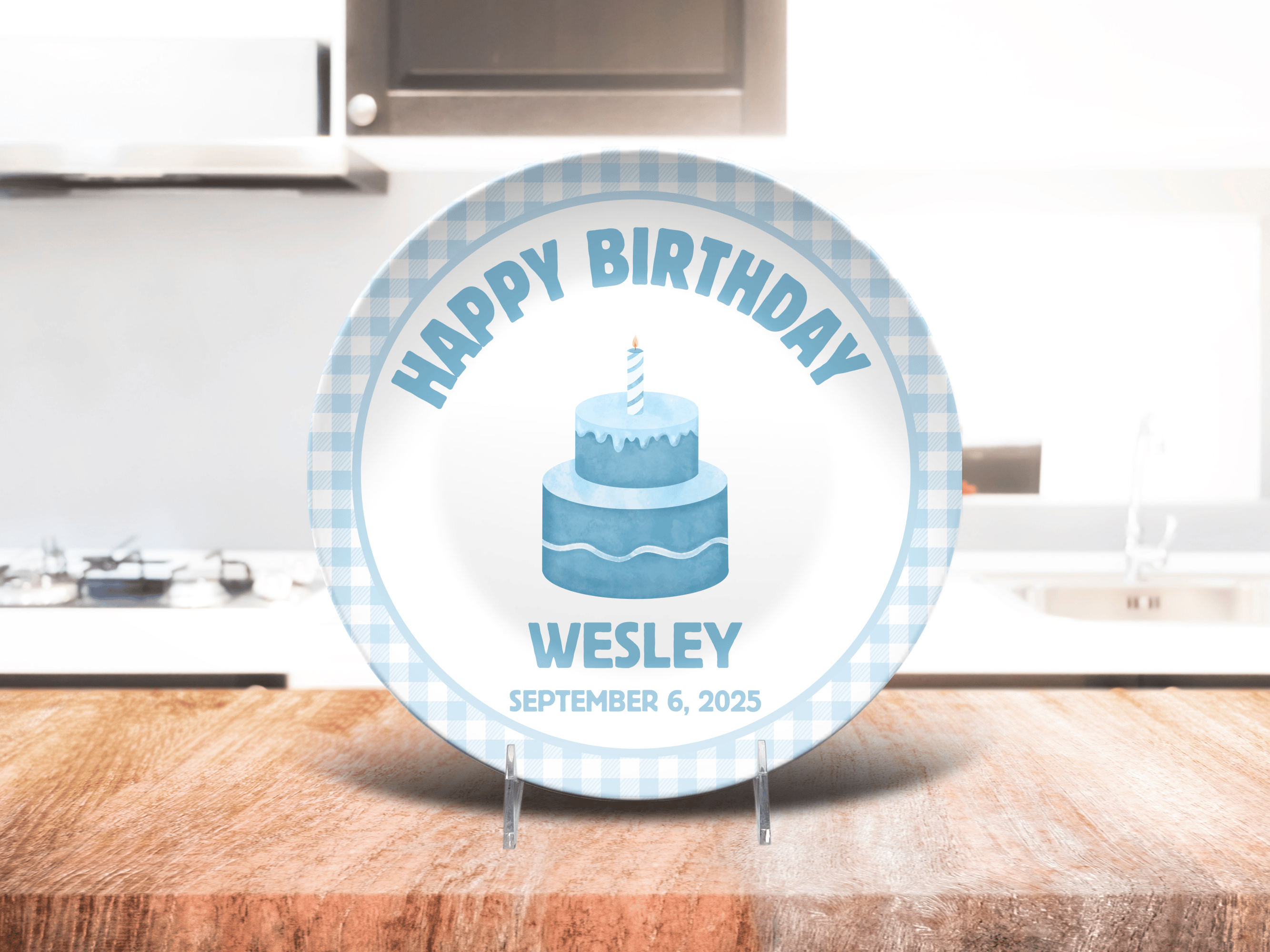 Blue Gingham Birthday Plate by Lil Plate Shop