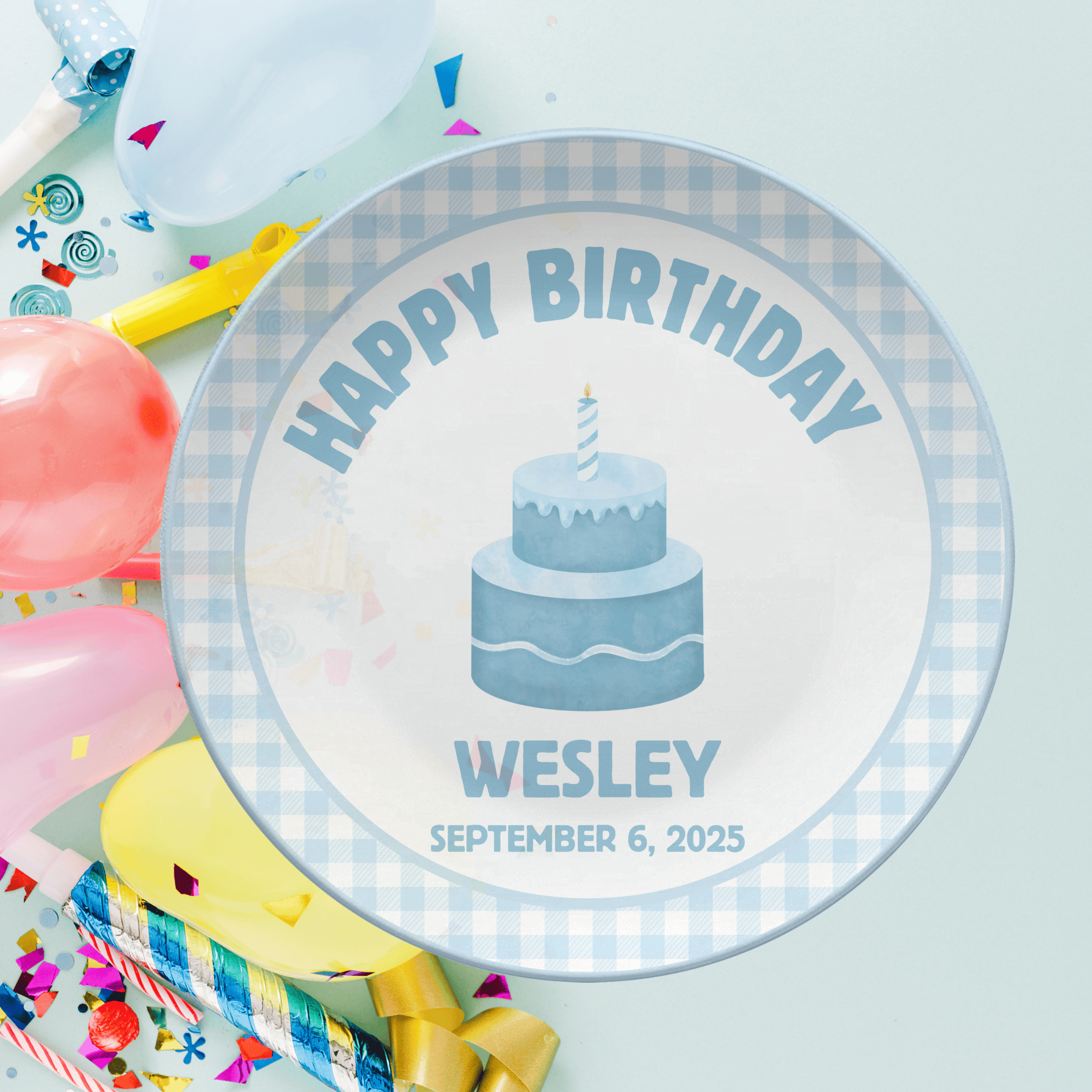 Blue Gingham Birthday Plate by Lil Plate Shop