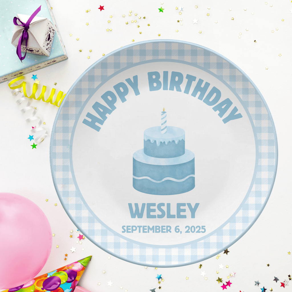 Blue Gingham Birthday Plate by Lil Plate Shop