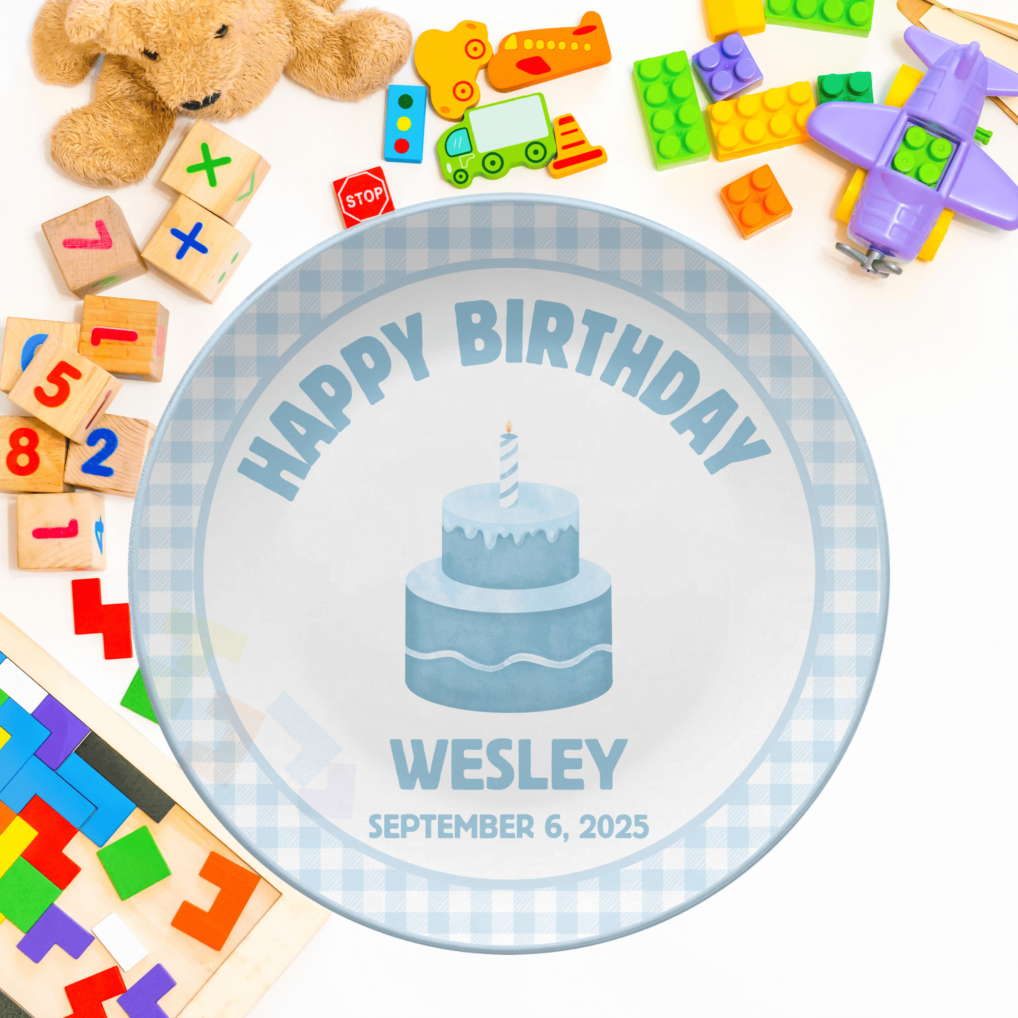 Blue Gingham Birthday Plate by Lil Plate Shop