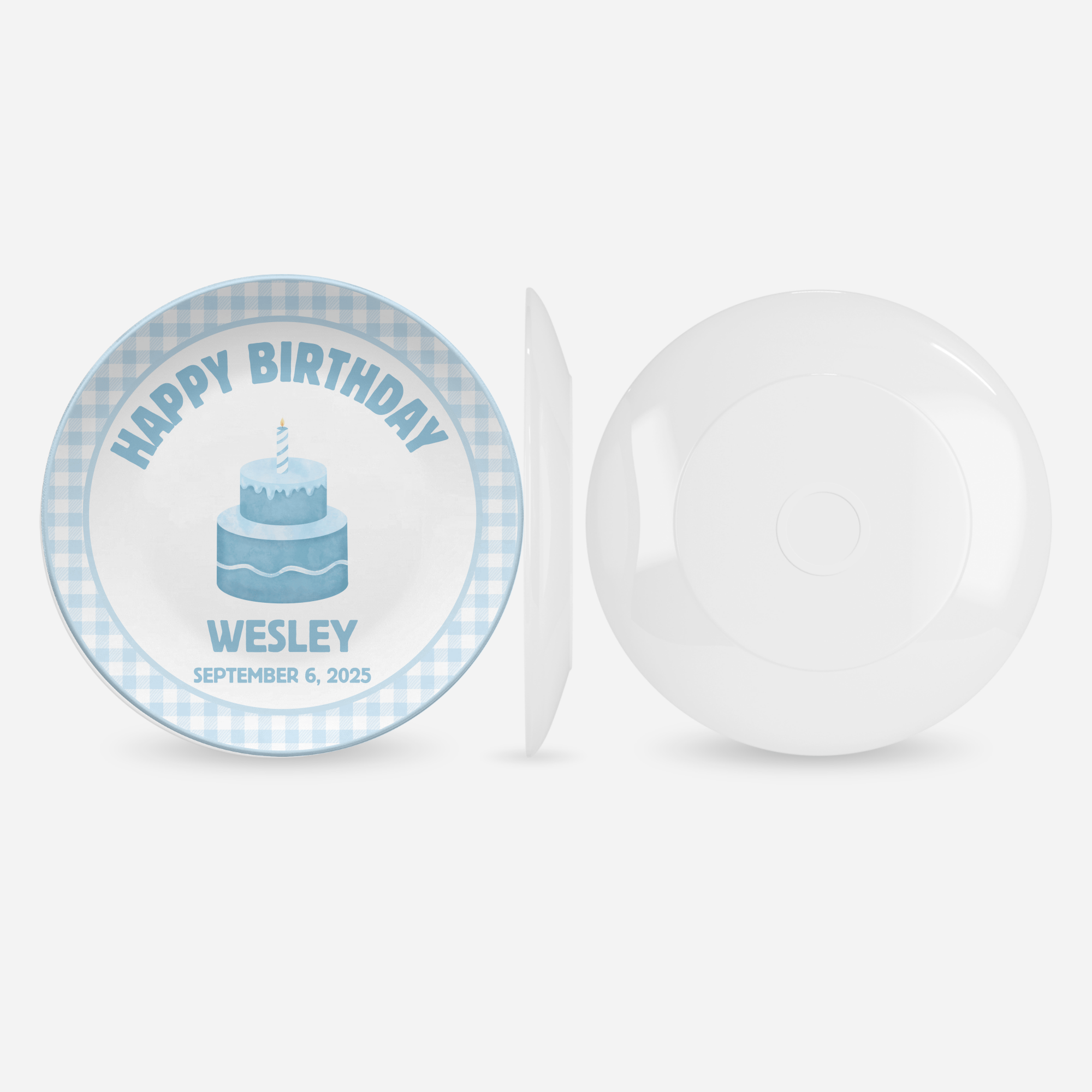 Blue Gingham Birthday Plate by Lil Plate Shop