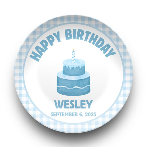 Blue Gingham Birthday Plate by Lil Plate Shop