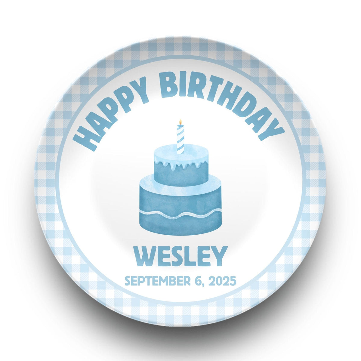 Blue Gingham Birthday Plate by Lil Plate Shop