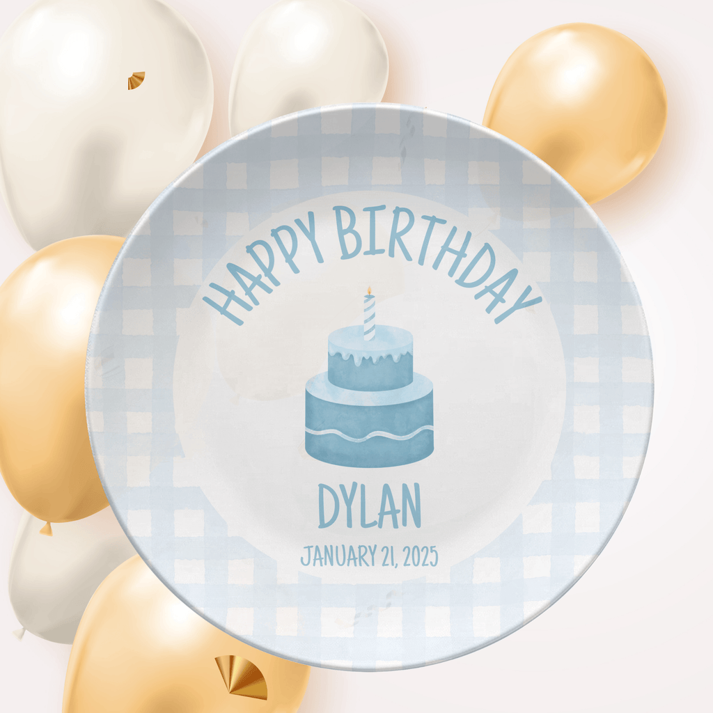 Blue Gingham First Birthday Plate by Lil Plate Shop