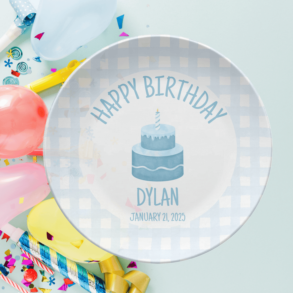 Blue Gingham First Birthday Plate by Lil Plate Shop