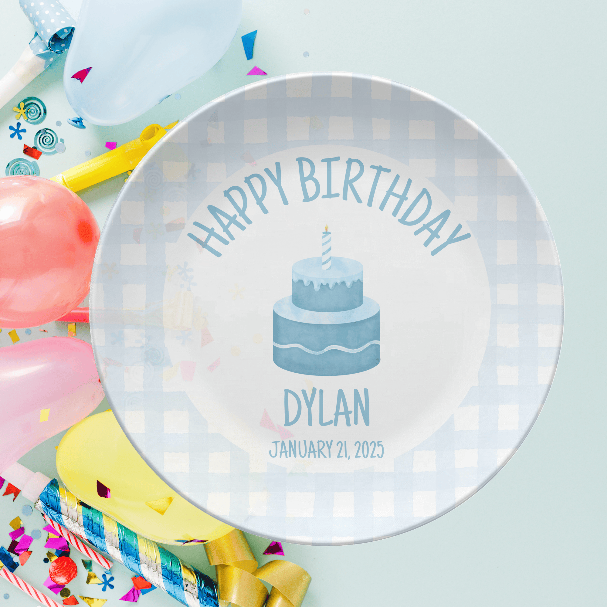 Blue Gingham First Birthday Plate by Lil Plate Shop
