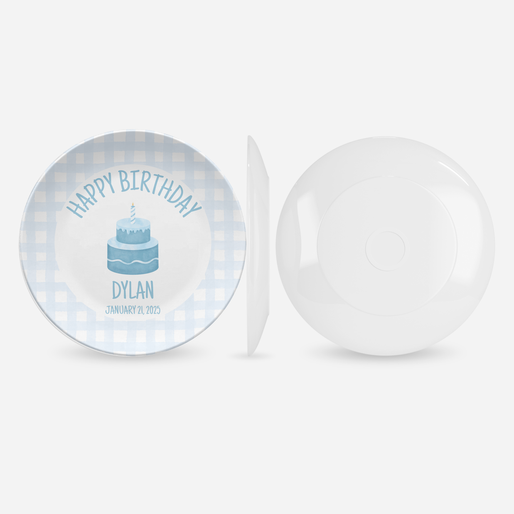 Blue Gingham First Birthday Plate by Lil Plate Shop