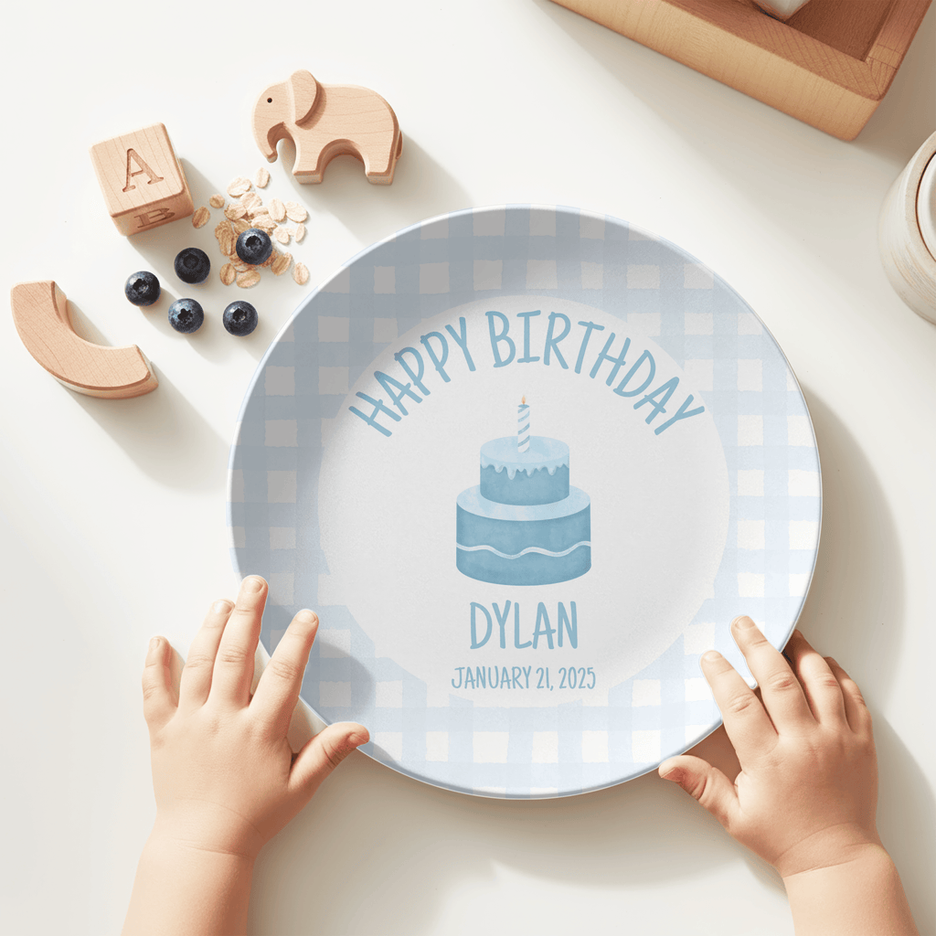 Blue Gingham First Birthday Plate by Lil Plate Shop