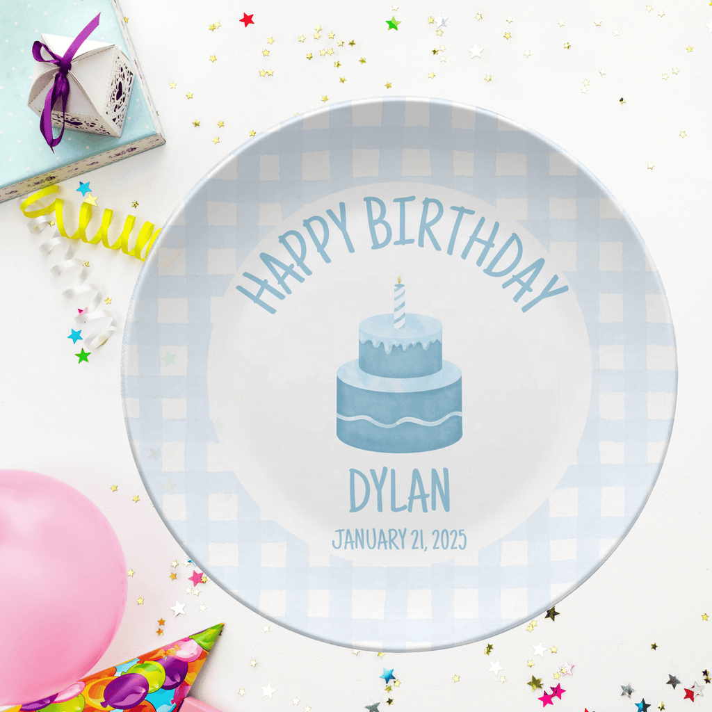 Blue Gingham First Birthday Plate by Lil Plate Shop