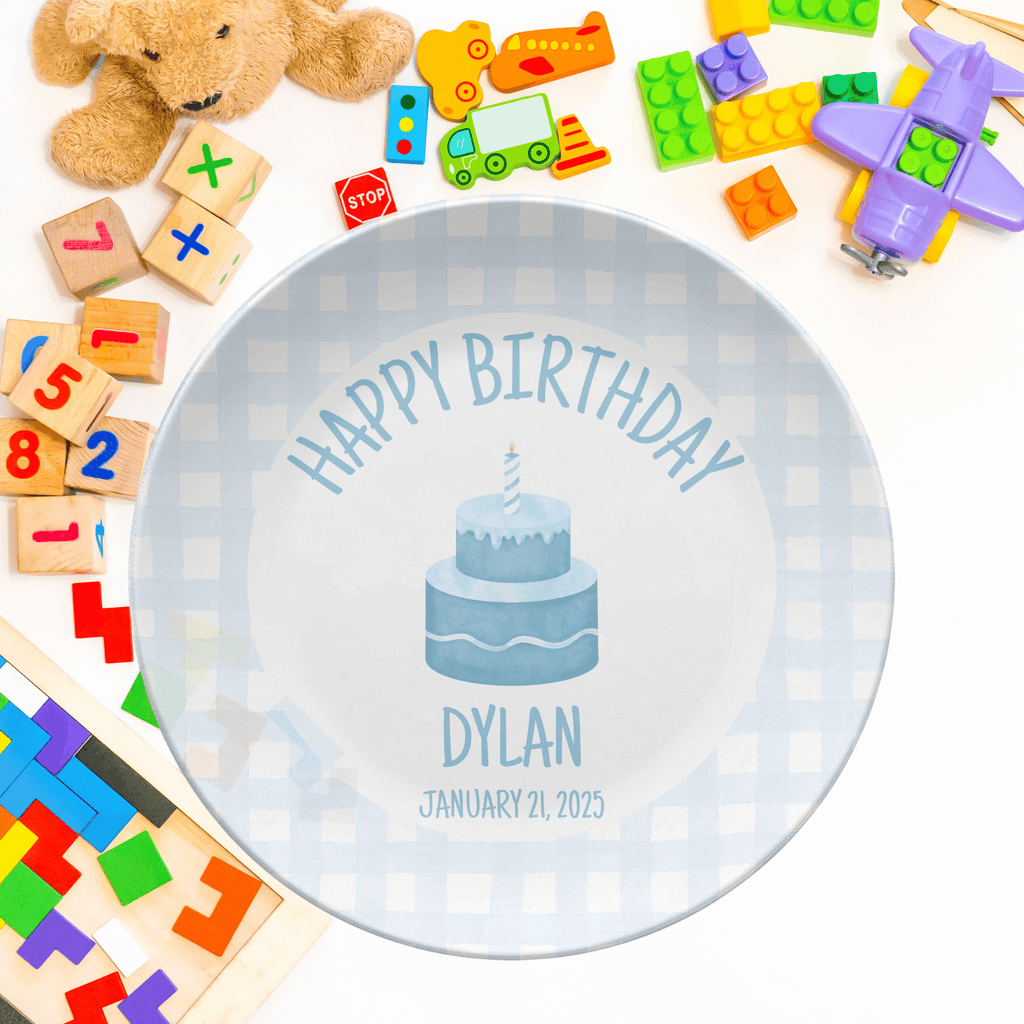 Blue Gingham First Birthday Plate by Lil Plate Shop