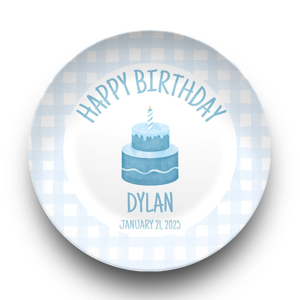 Blue Gingham First Birthday Plate by Lil Plate Shop
