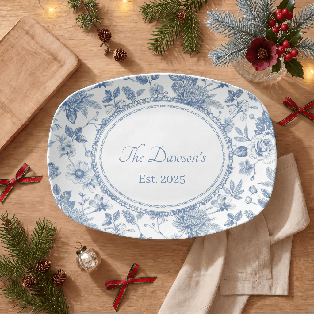 Blue Toile Family Name Platter by Lil Plate Shop