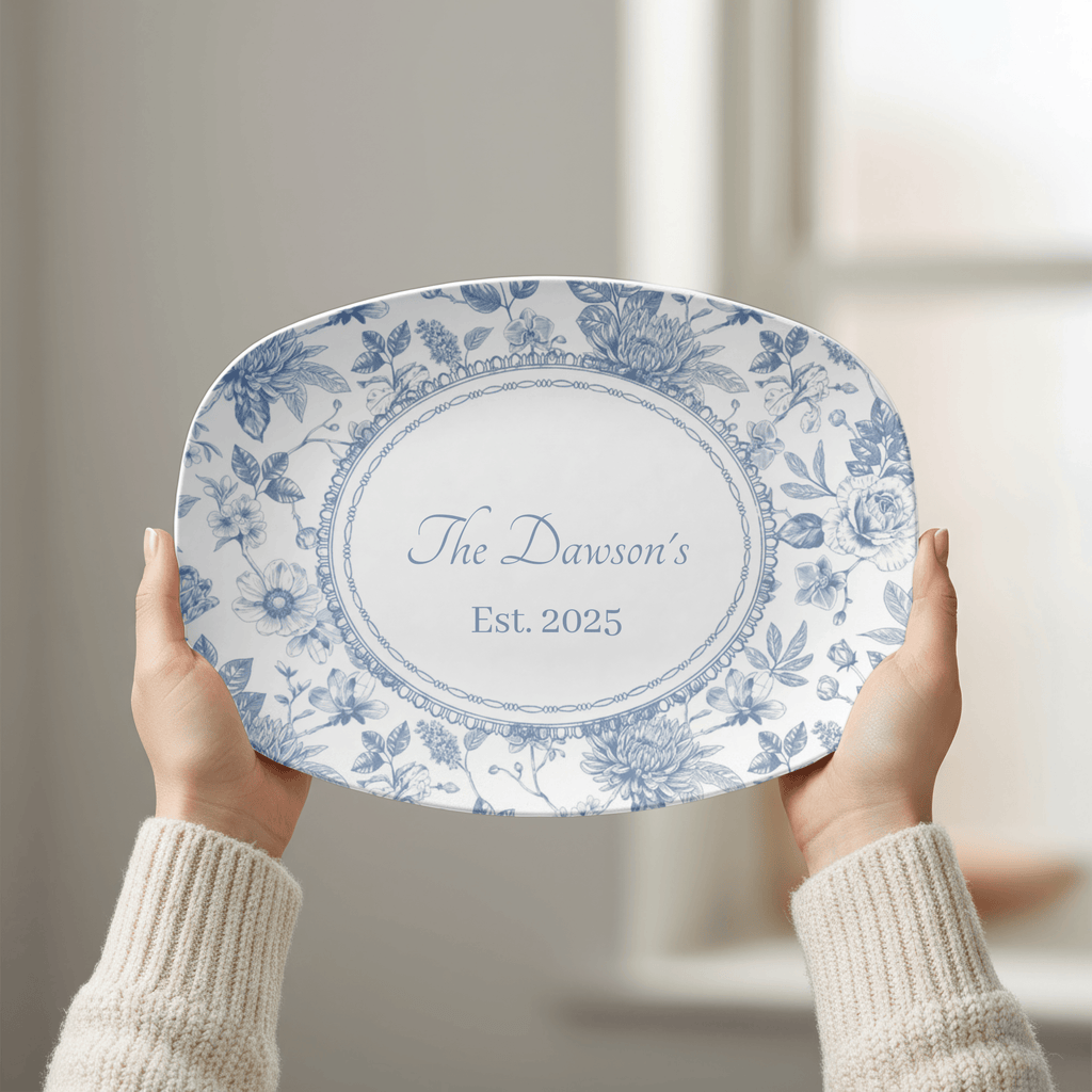 Blue Toile Family Name Platter by Lil Plate Shop