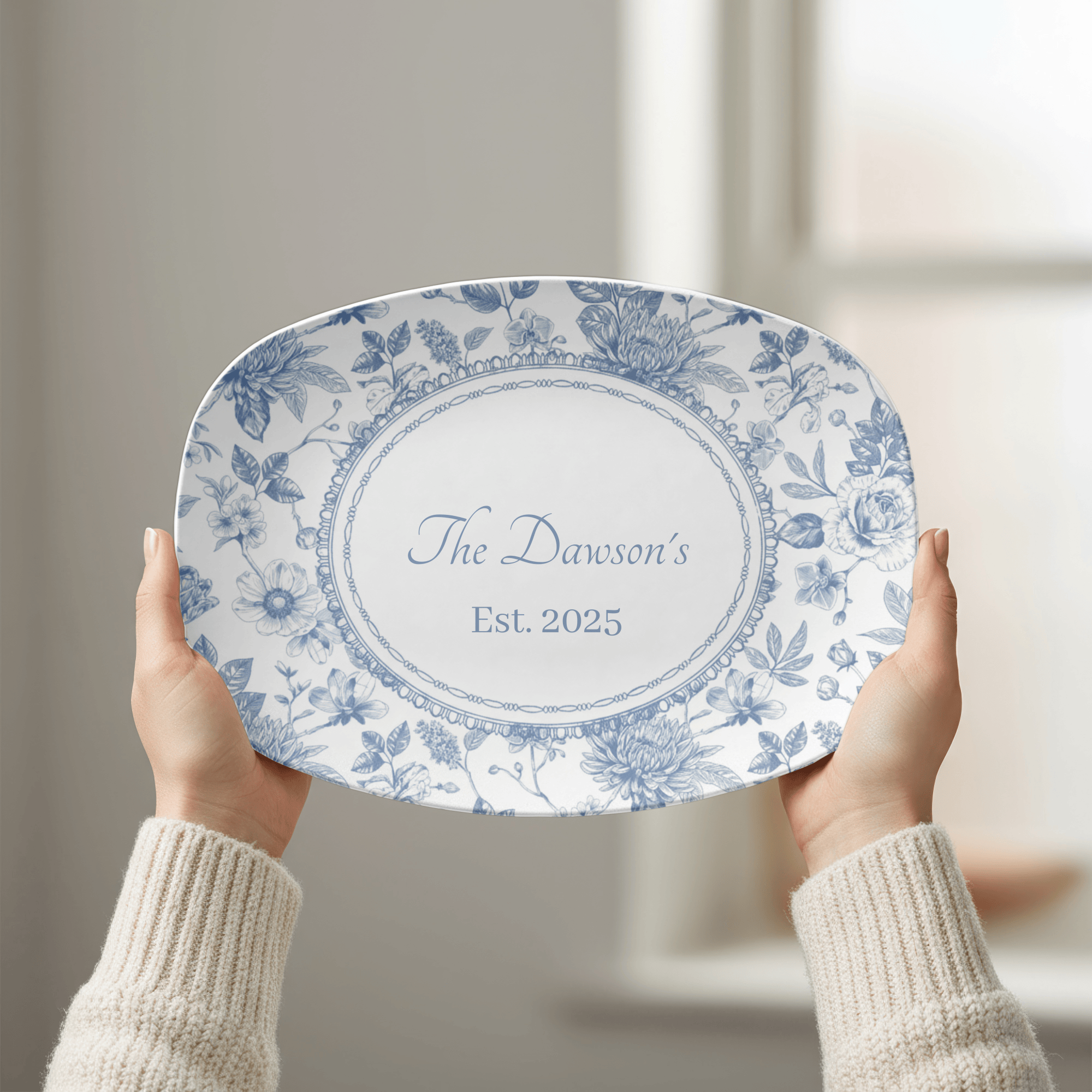 Blue Toile Family Name Platter by Lil Plate Shop