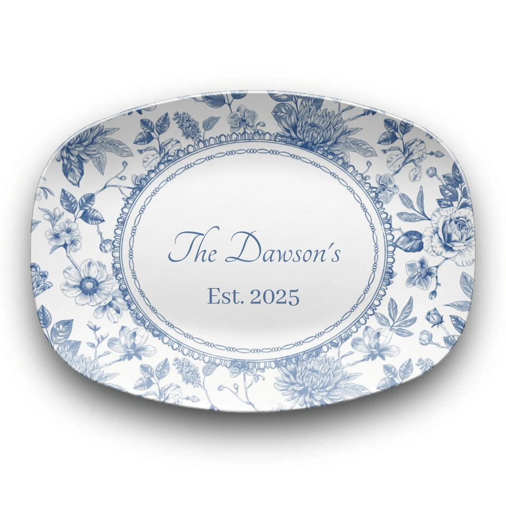 Blue Toile Family Name Platter by Lil Plate Shop