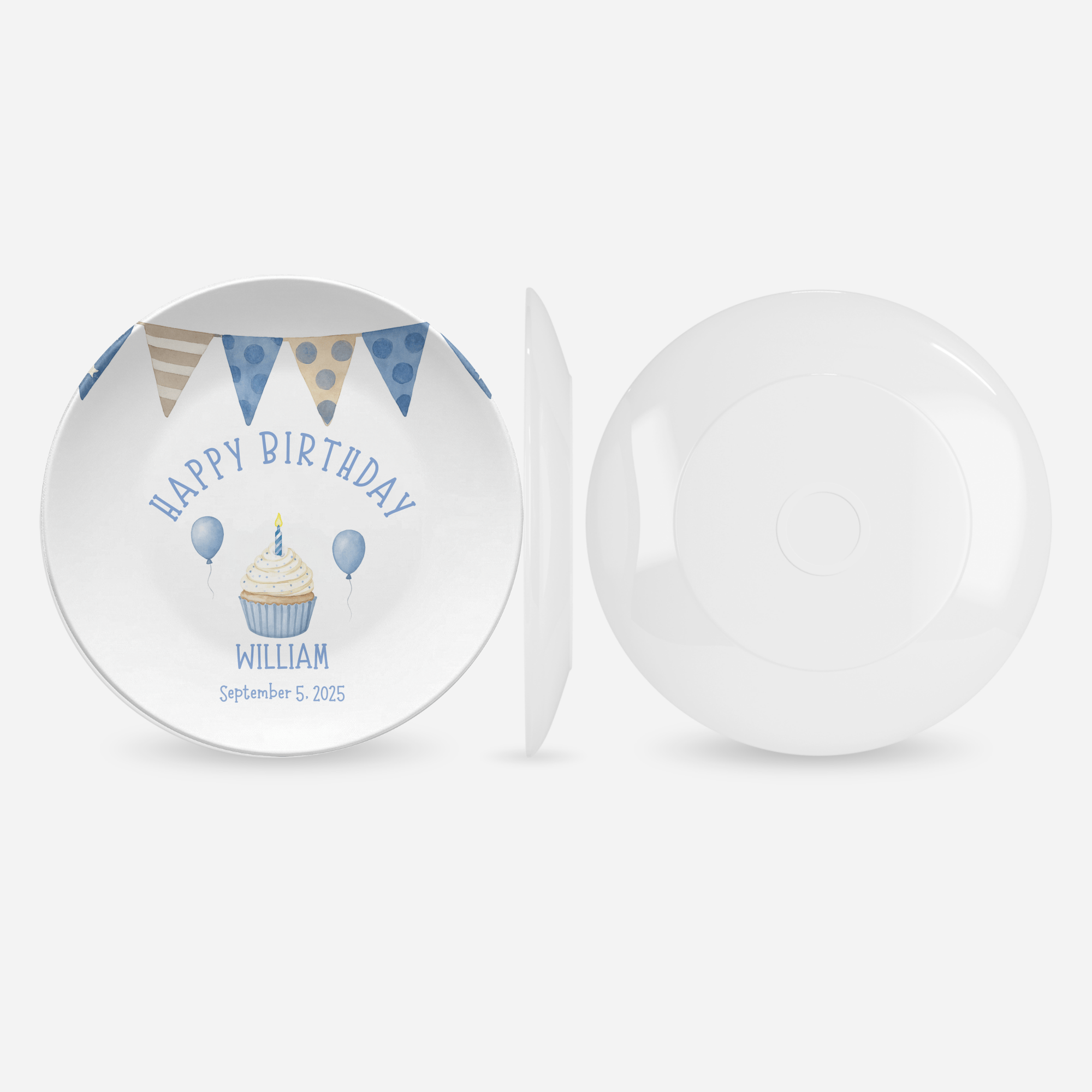 Boy Blue Brown Banner Birthday Plate by Lil Plate Shop