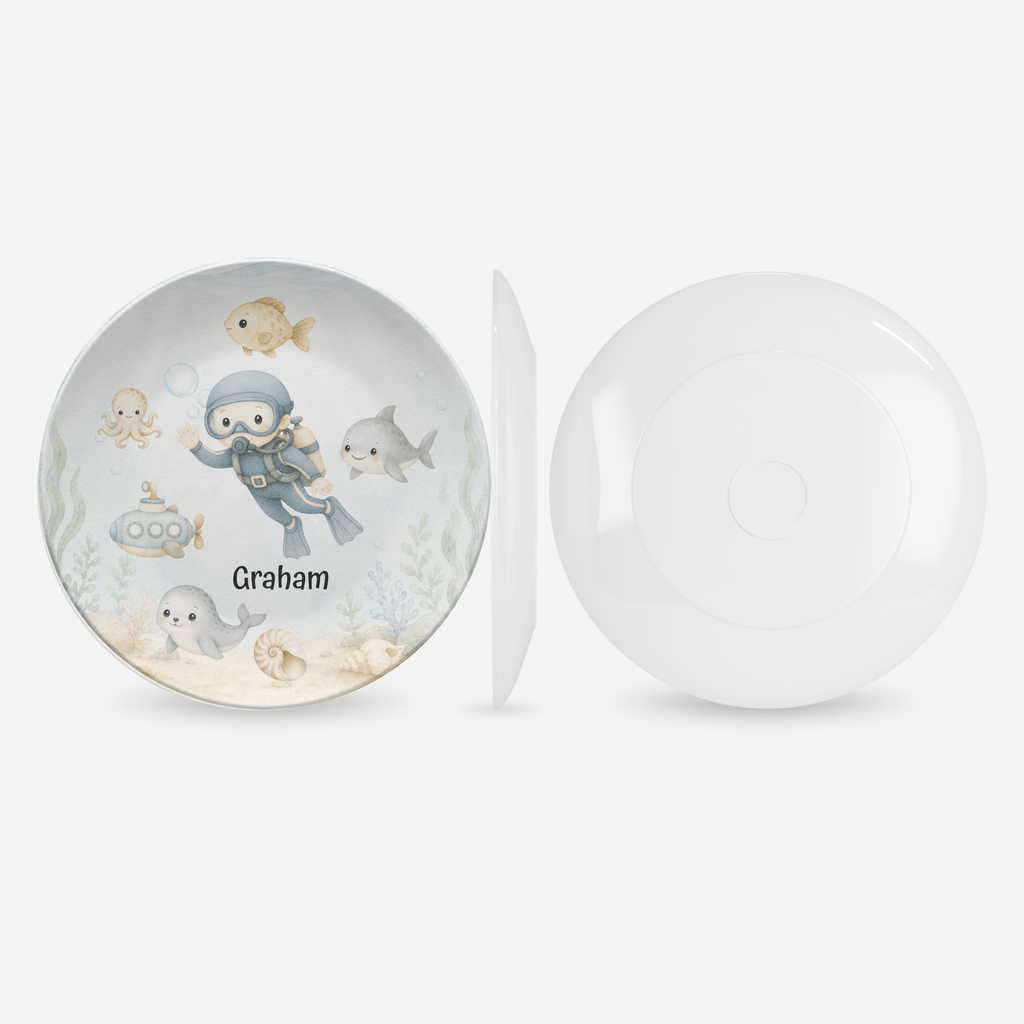 Build-Your-Own Under the Sea Plate — Personalized Kids Plate with Scuba Diver & Name by Lil Plate Shop