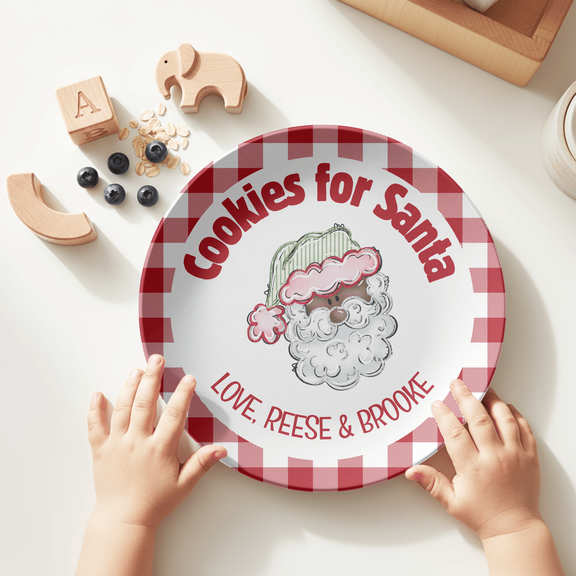 Cookies for Dark Santa Gingham Plate by Lil Plate Shop