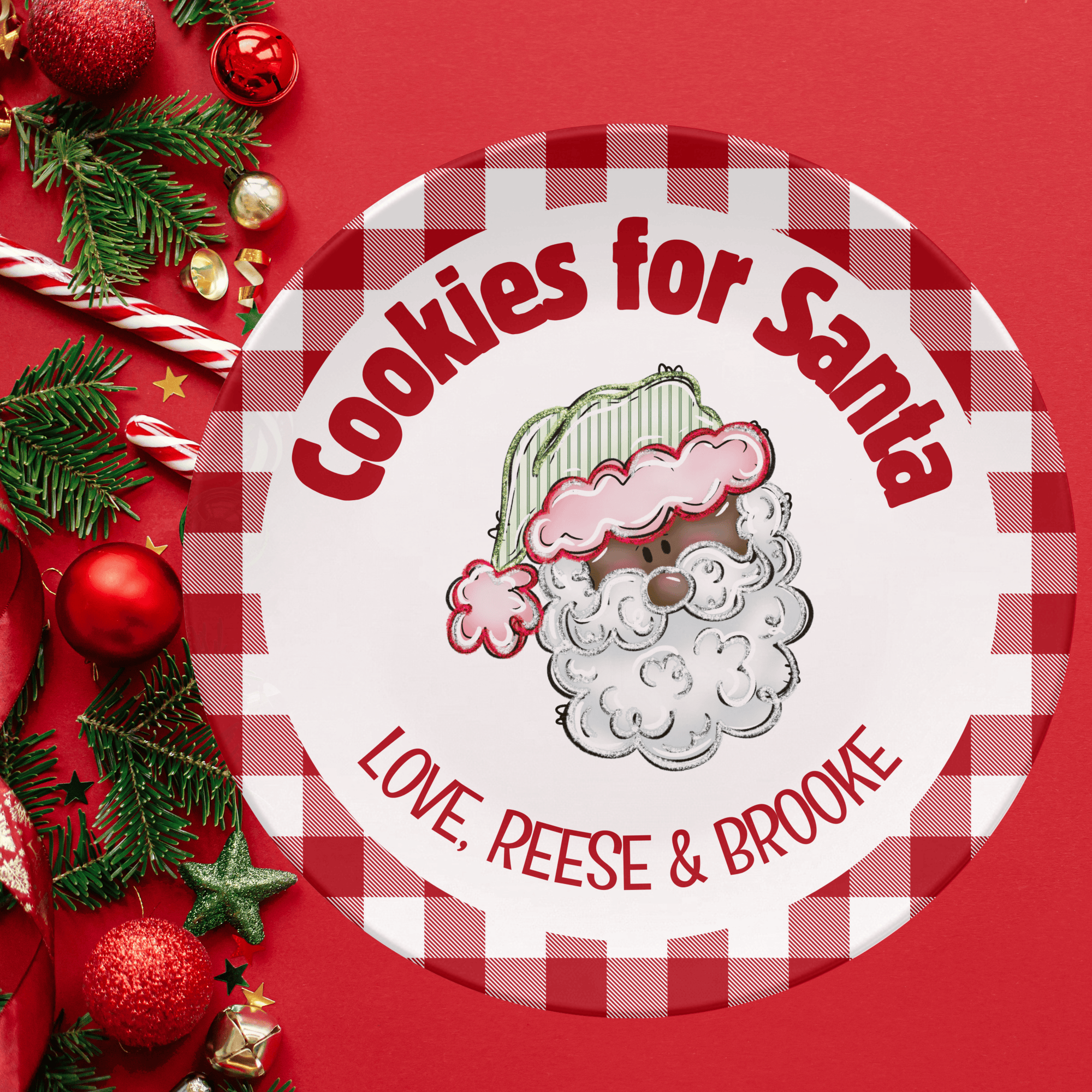 Cookies for Dark Santa Gingham Plate by Lil Plate Shop