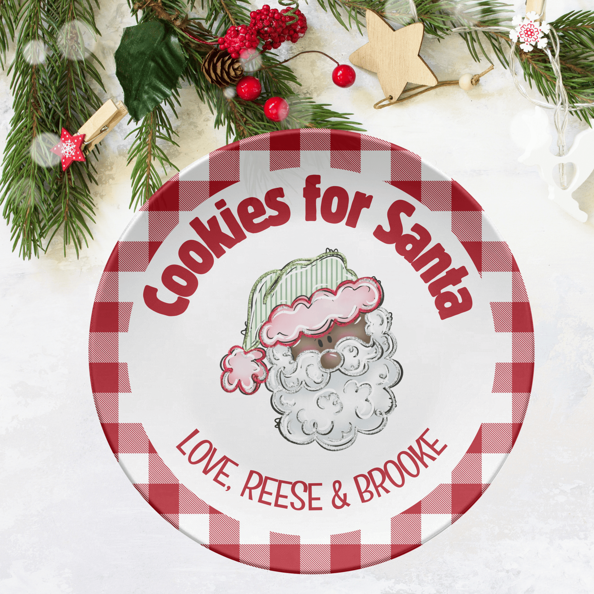 Cookies for Dark Santa Gingham Plate by Lil Plate Shop