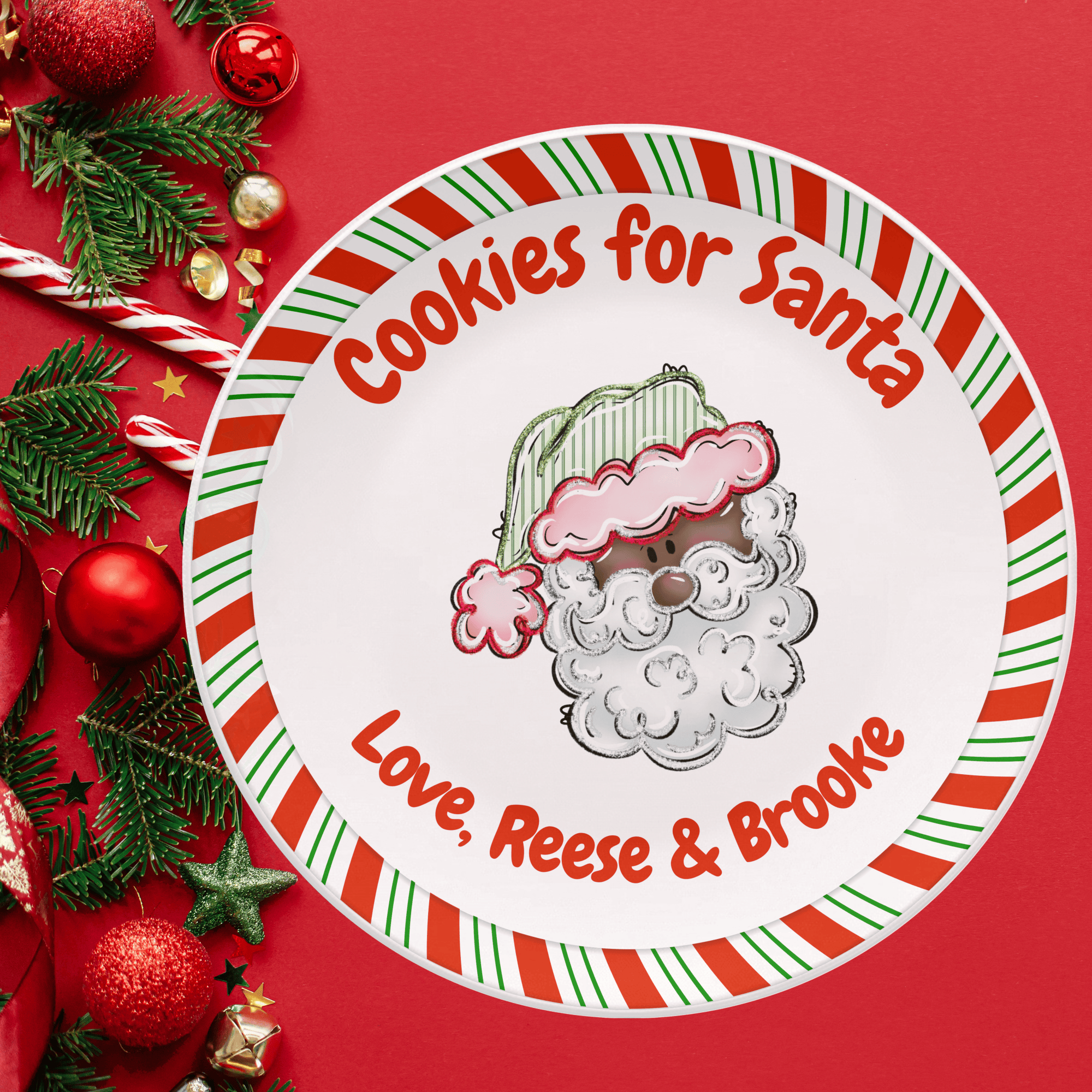 Cookies for Dark Santa Striped Plate by Lil Plate Shop