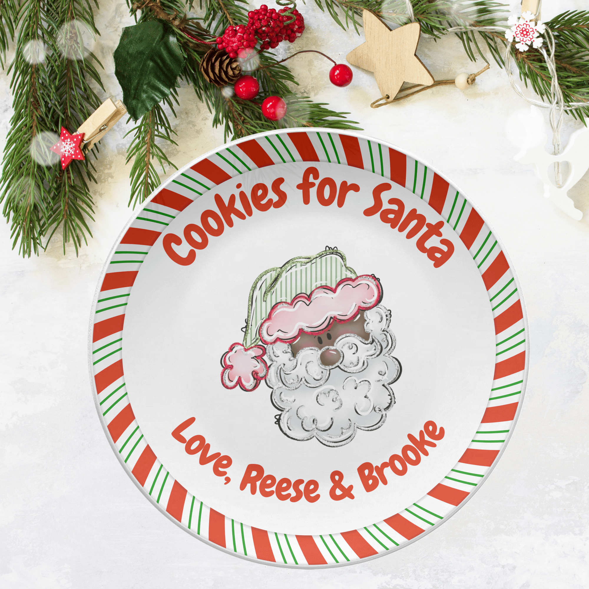 Cookies for Dark Santa Striped Plate by Lil Plate Shop