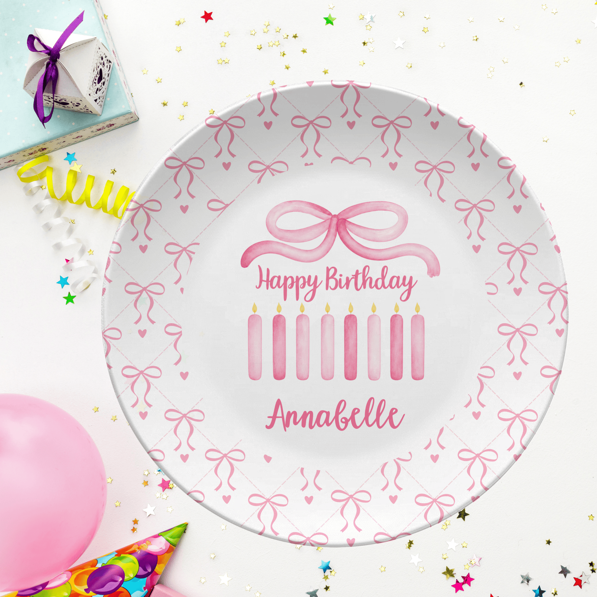 Coquette Watercolor Bow Birthday Plate by Lil Plate Shop