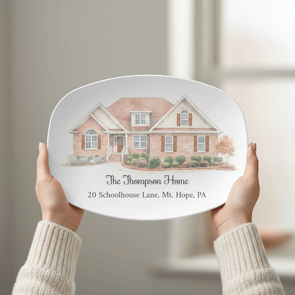 Custom Watercolor Home Portrait Platter by Lil Plate Shop