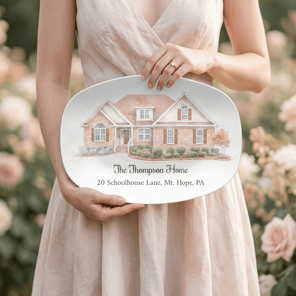 Custom Watercolor Home Portrait Platter by Lil Plate Shop