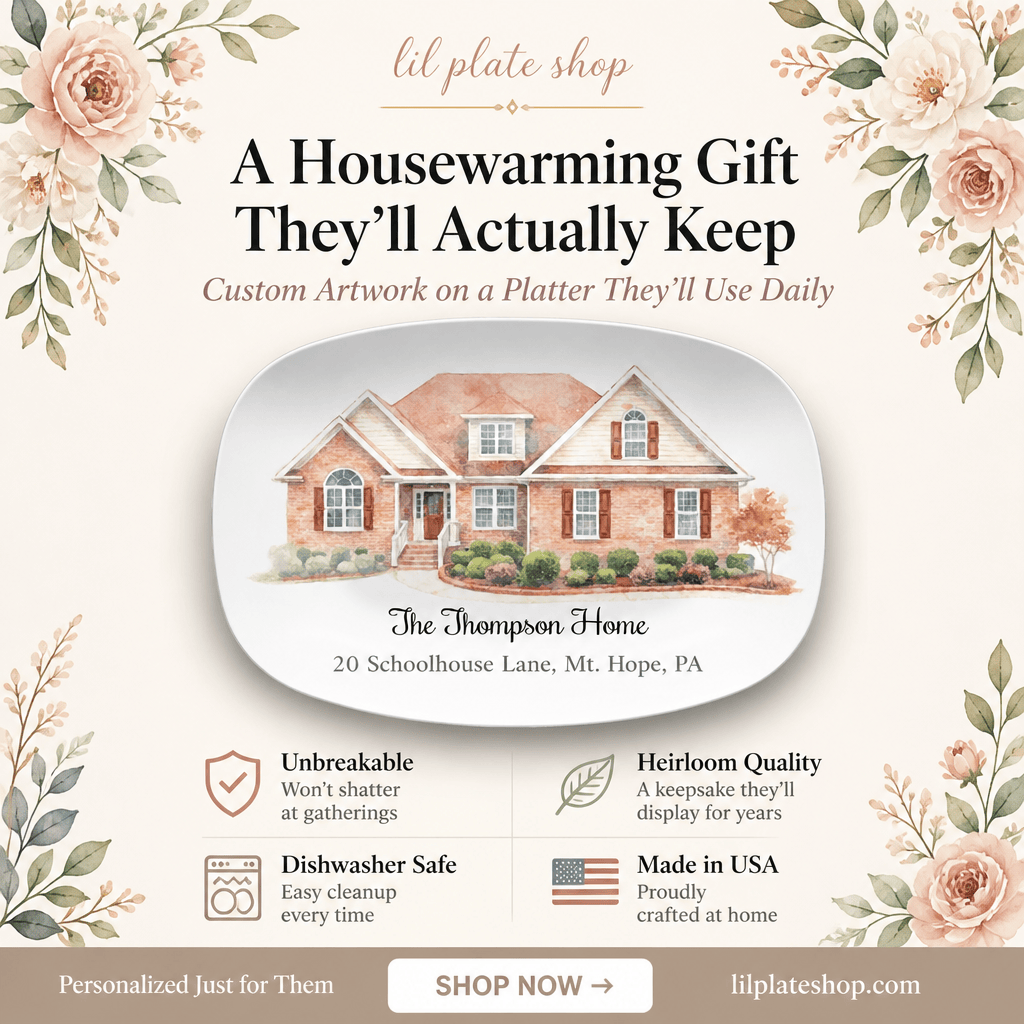 Custom Watercolor Home Portrait Platter by Lil Plate Shop