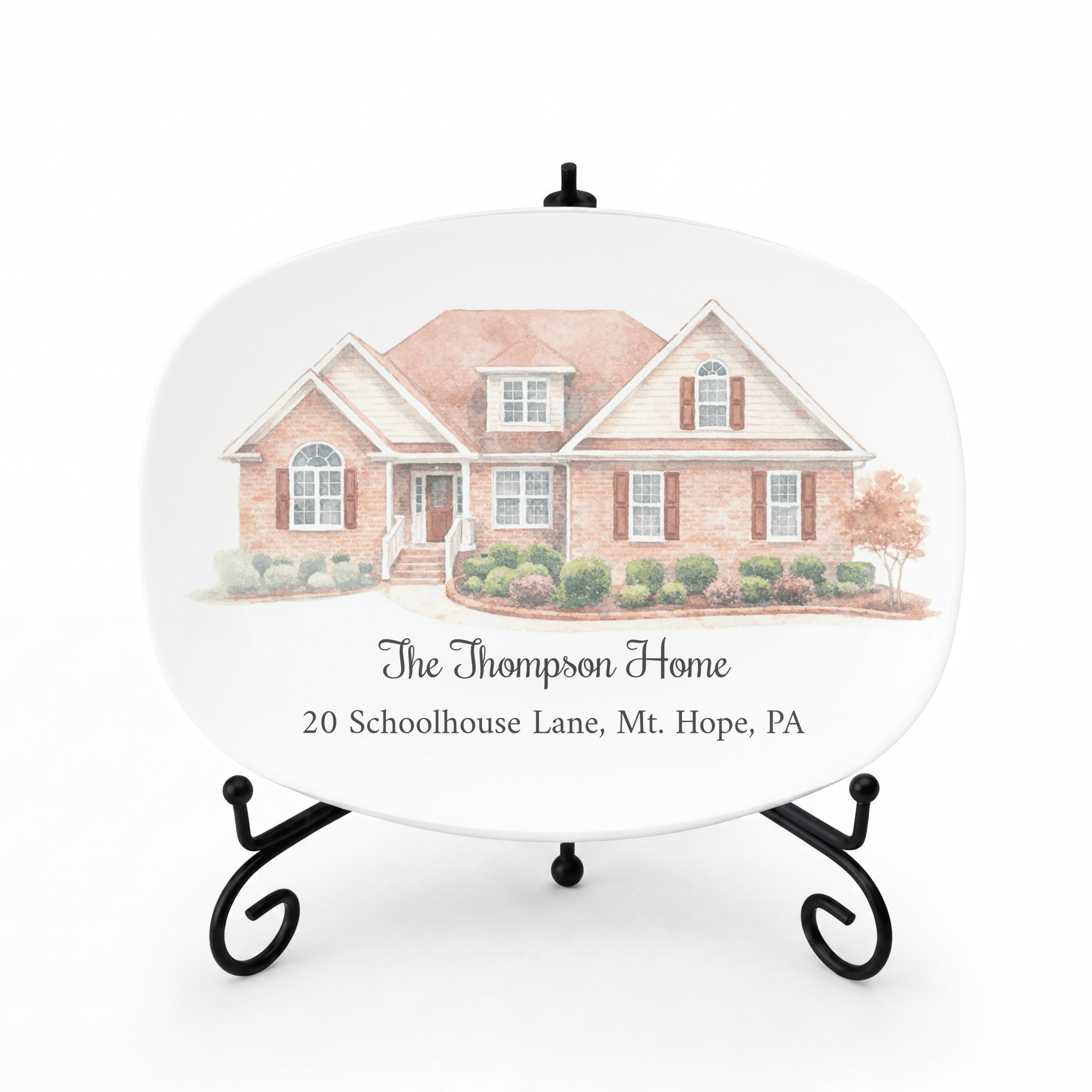 Custom Watercolor Home Portrait Platter Platter + Stand + Gift Box by Lil Plate Shop
