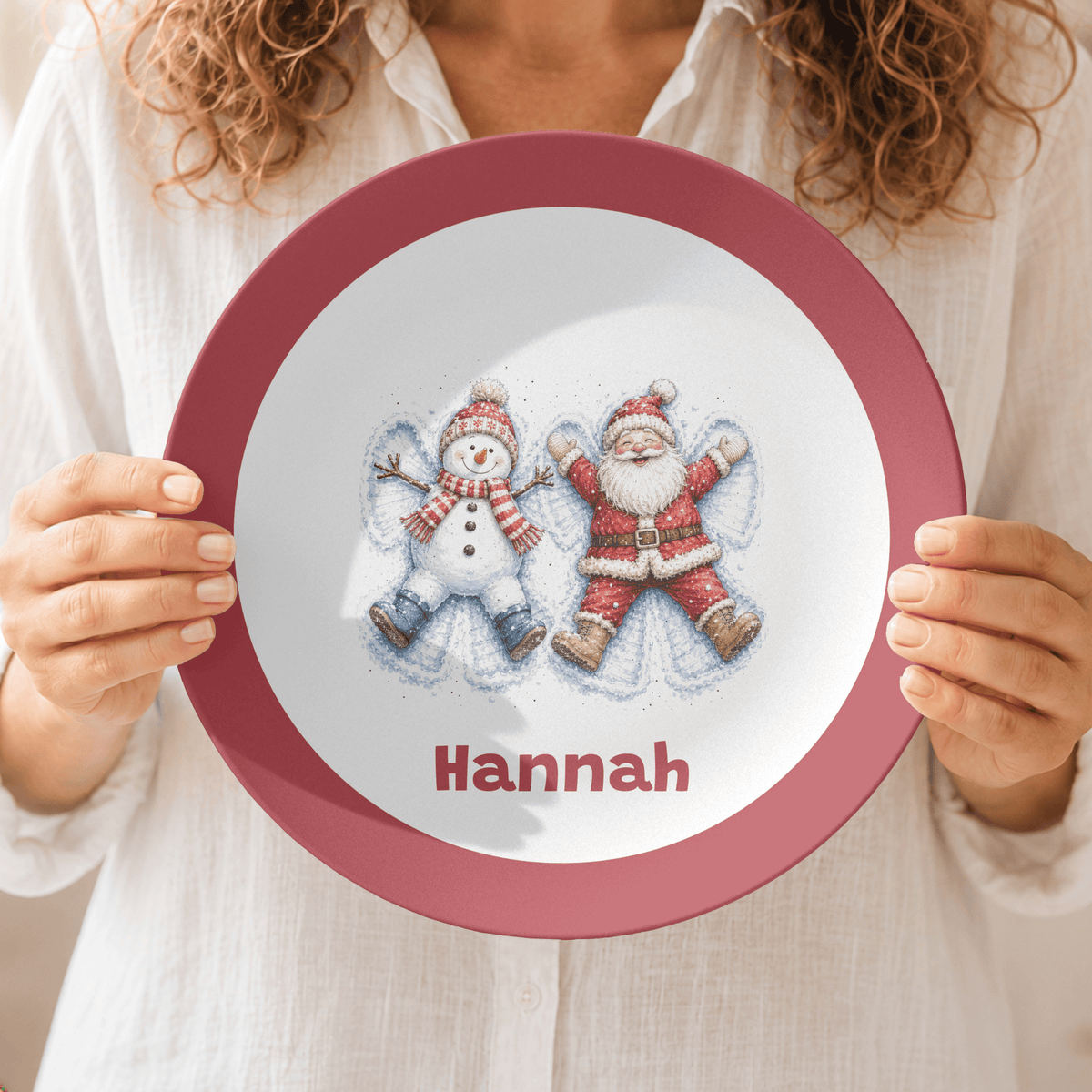 Personalized Santa Snowman Snow Angel Plate by Lil Plate Shop