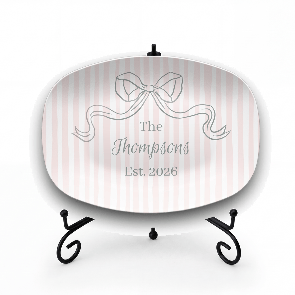 Personalized Pink Striped Platter Platter + Stand + Gift Box by Lil Plate Shop