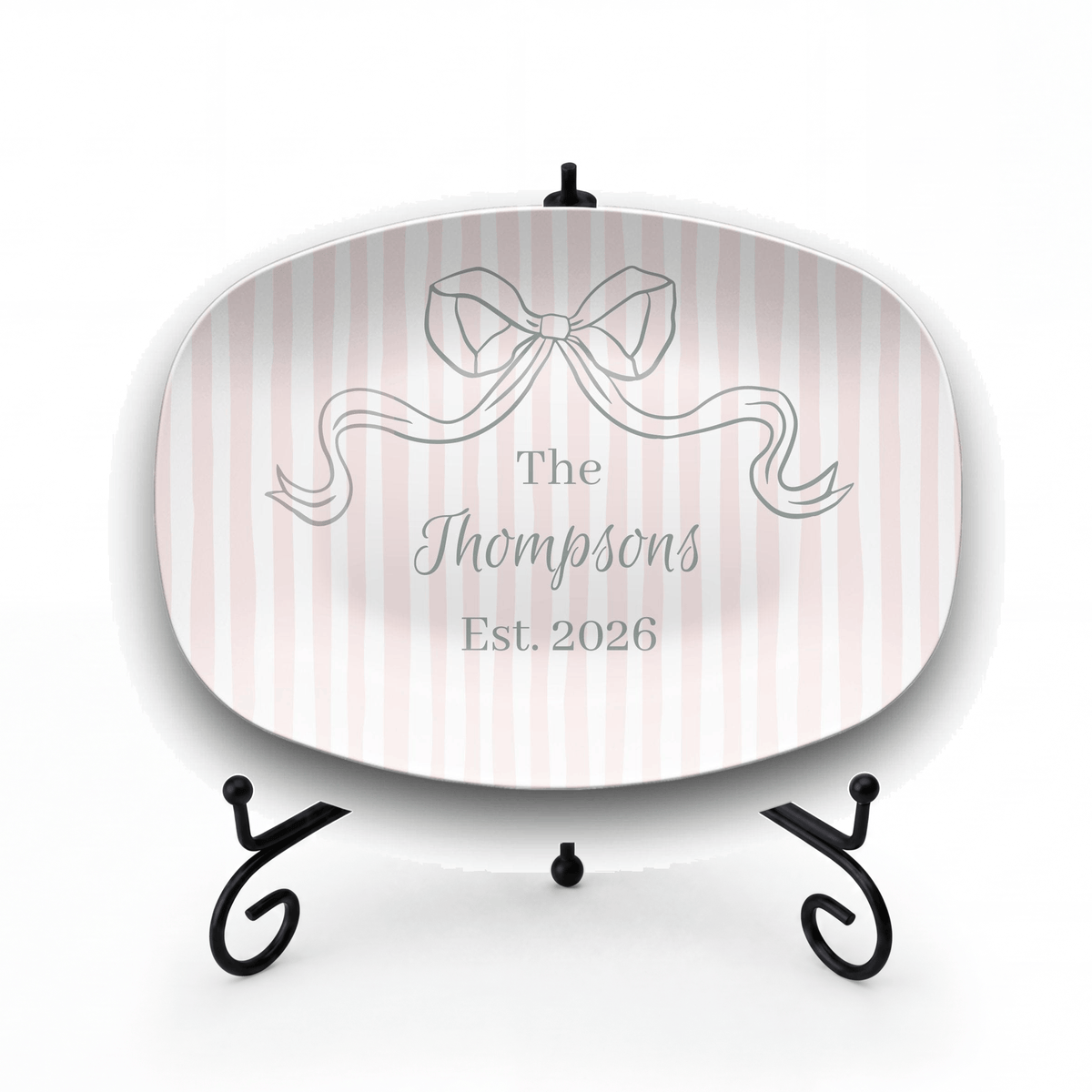 Personalized Pink Striped Platter Platter + Stand + Gift Box by Lil Plate Shop