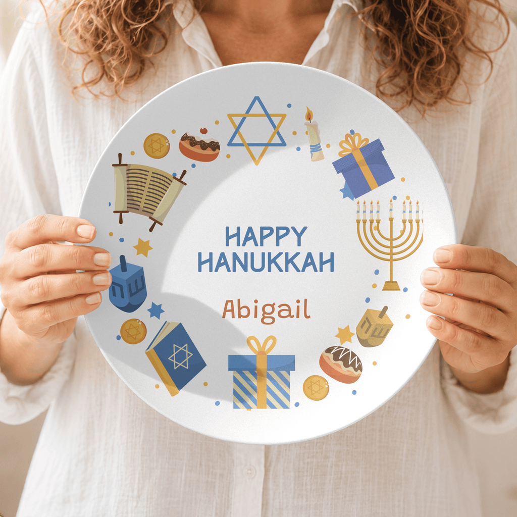 Personalized Happy Hanukkah Graphic Plate by Lil Plate Shop