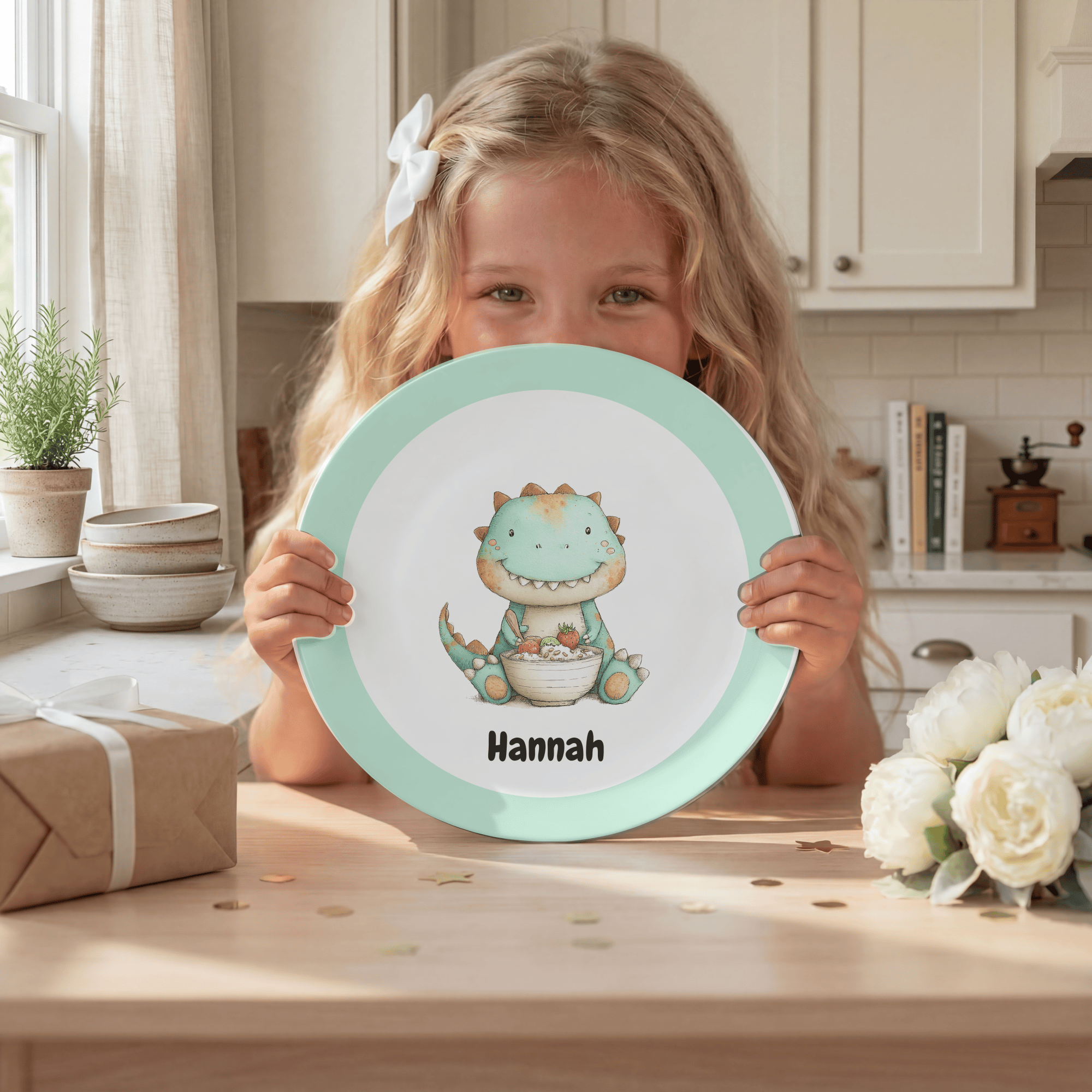 Dino and Favorite Food Plate by Lil Plate Shop