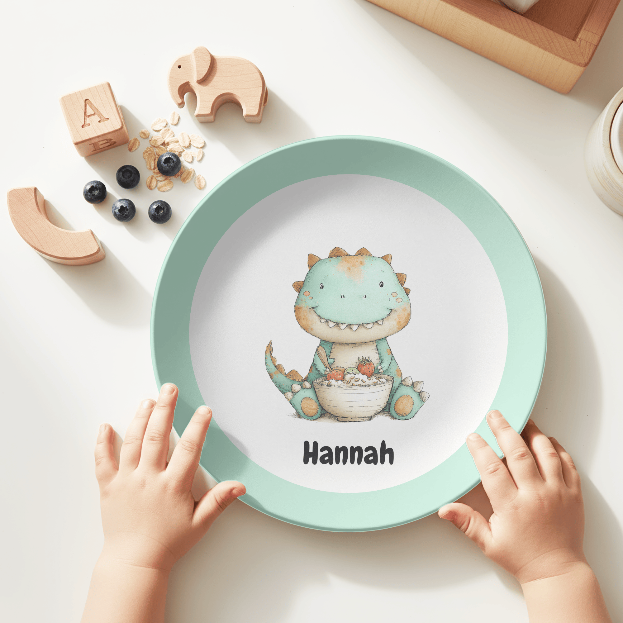 Dino and Favorite Food Plate by Lil Plate Shop