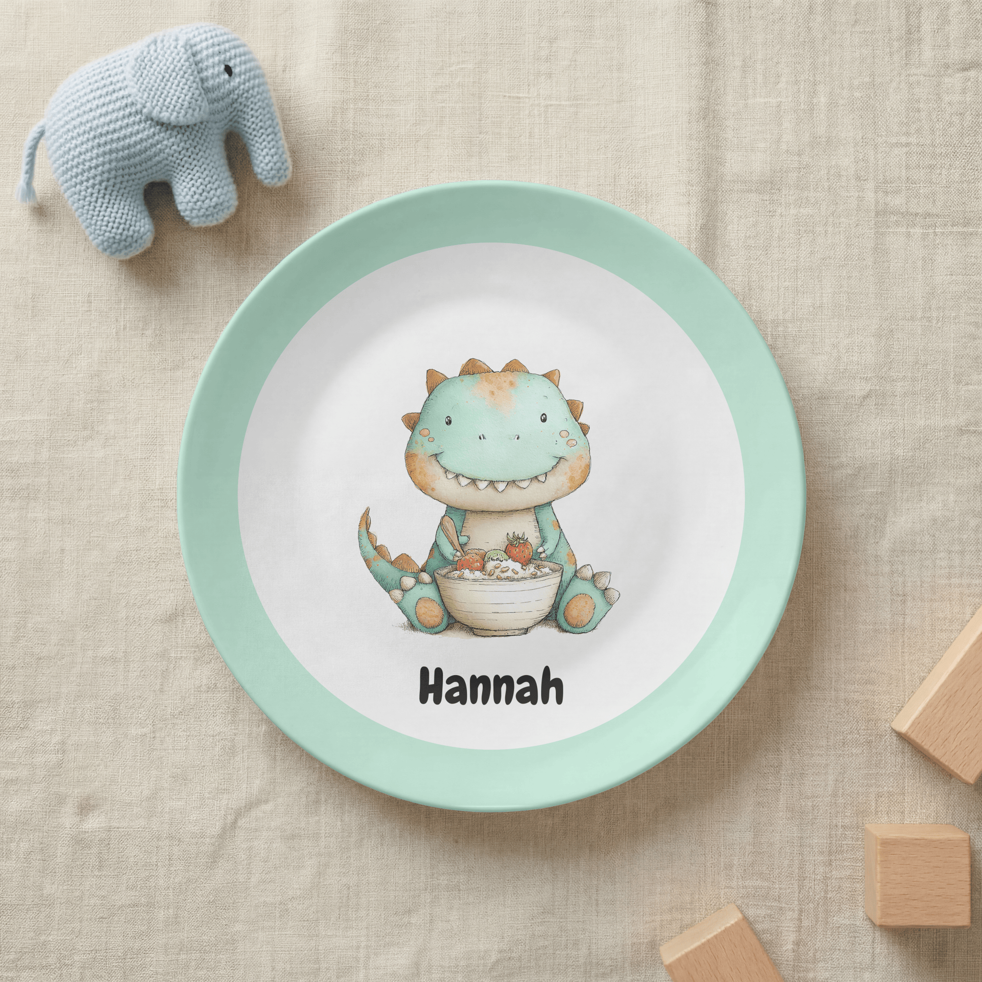 Dino and Favorite Food Plate by Lil Plate Shop