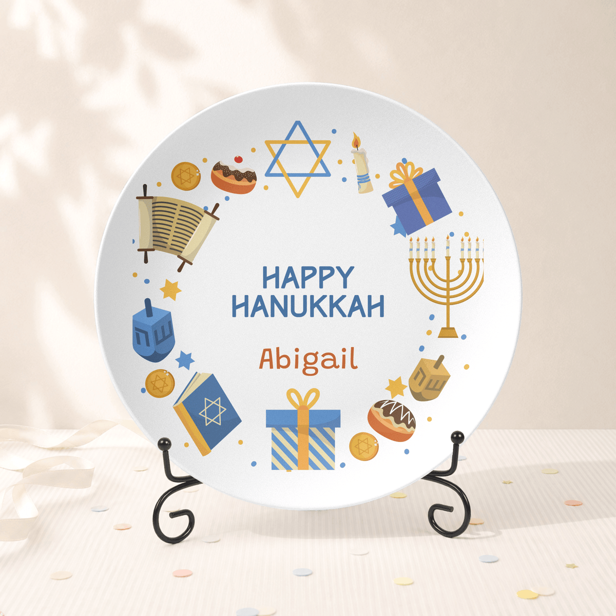Personalized Happy Hanukkah Graphic Plate Plate With Stand by Lil Plate Shop