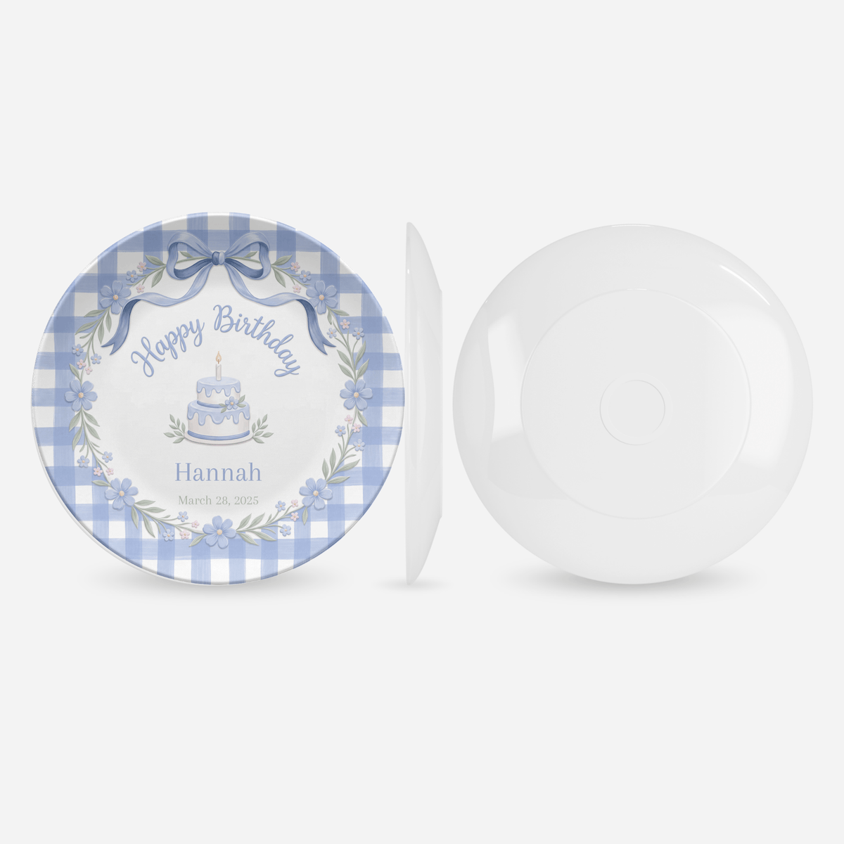 Blue Gingham Bow Birthday Plate by Lil Plate Shop