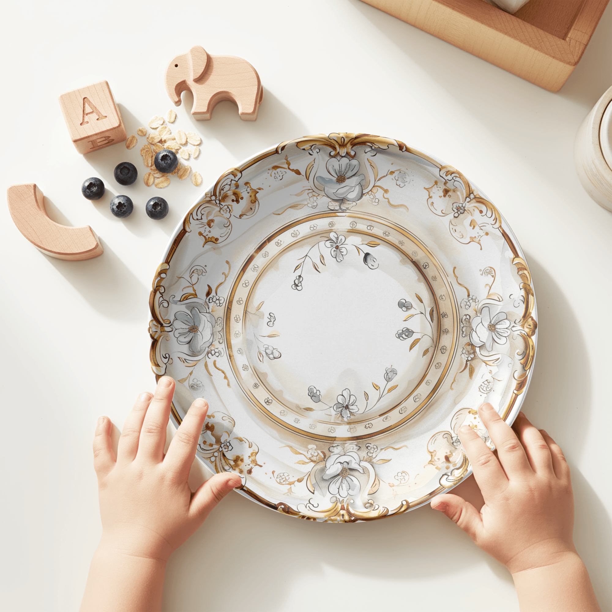Faux Elegant China Unbreakable Floral Plate Blue Flowers by Lil Plate Shop