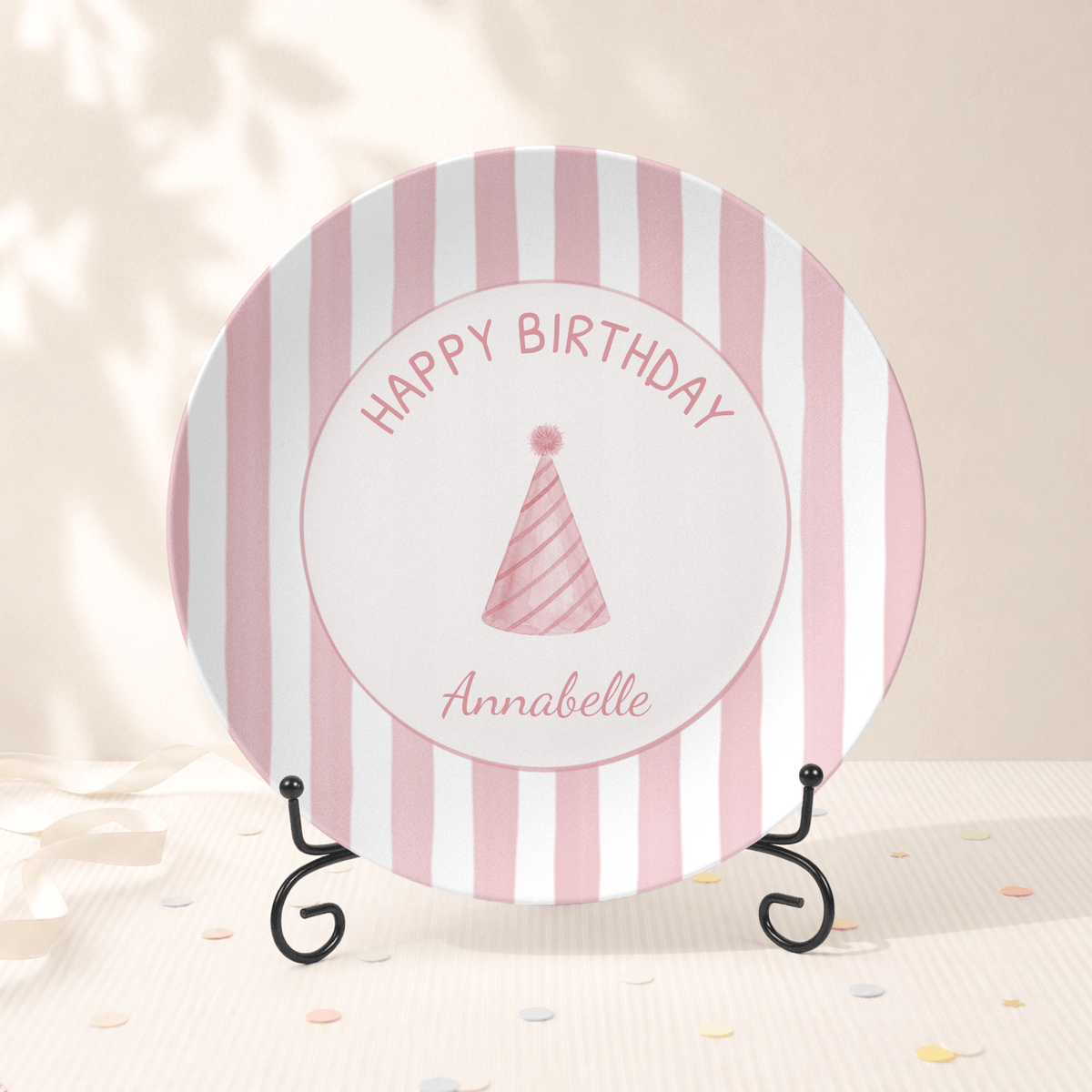 Custom Pink Striped Birthday Plate by Lil Plate Shop